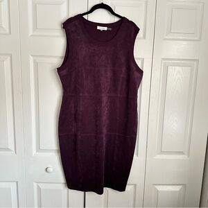Calvin Klein Dress Womens XL Purple Faux Suede Sheath Sleeveless Knit Office